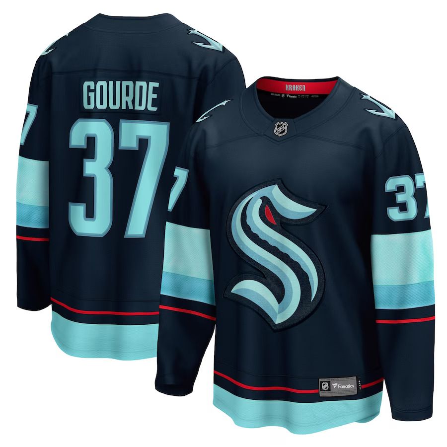 Men Seattle Kraken #37 Yanni Gourde Fanatics Branded Navy Home Breakaway Player NHL Jersey